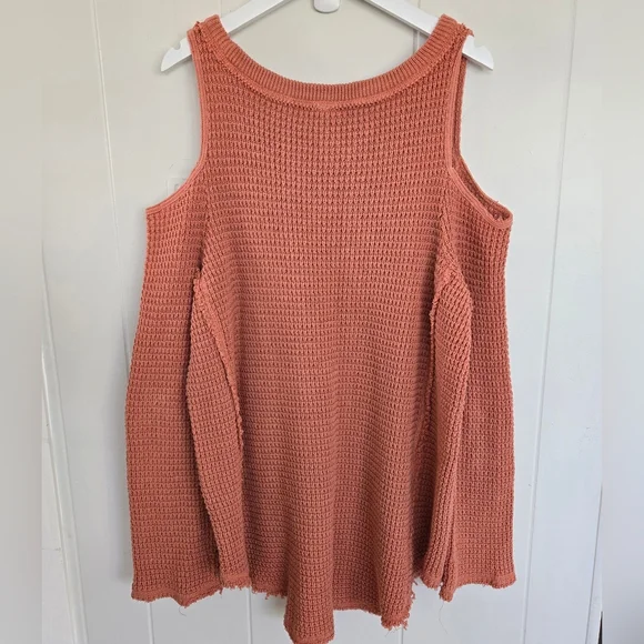 Free People Women's  Coral-Salmon Pink Cold Shoulder Knit Sweater Size M - Picture 8 of 16